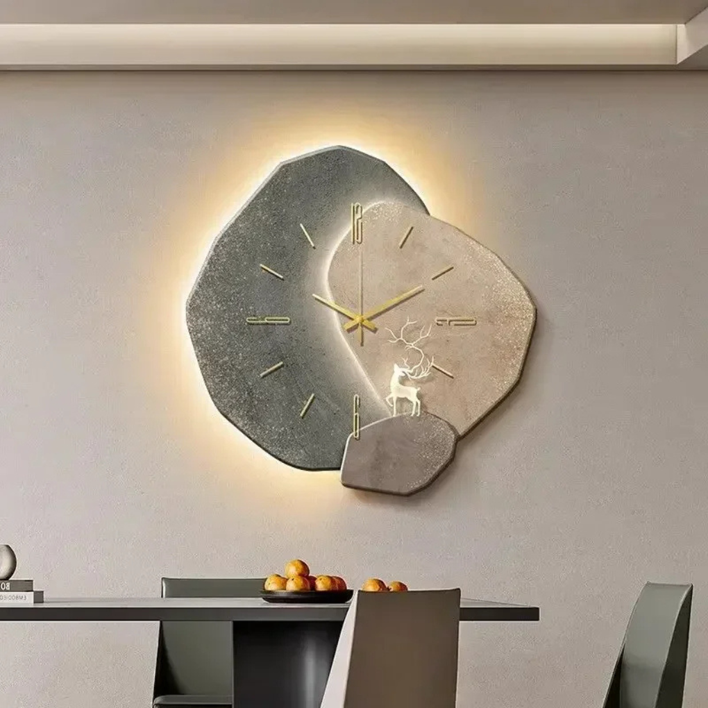 Contemporary silent wall clock with integrated LED light, enhances modern home decor and chic interior design.