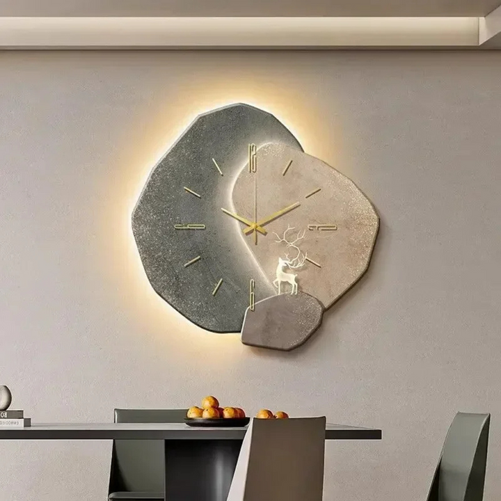 Contemporary silent wall clock with integrated LED light, enhances modern home decor and chic interior design.
