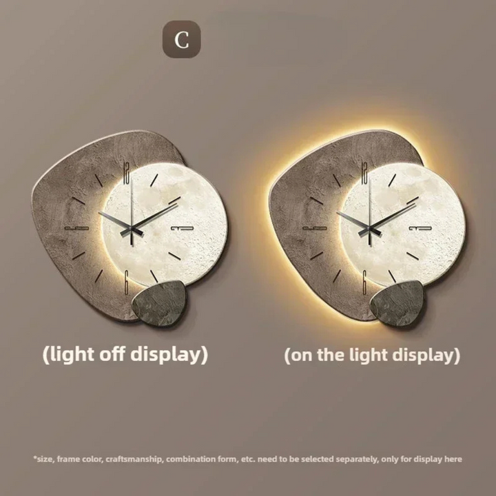 Decorative modern wall clock with LED light, creates chic ambiance; perfect for living room wall decor.