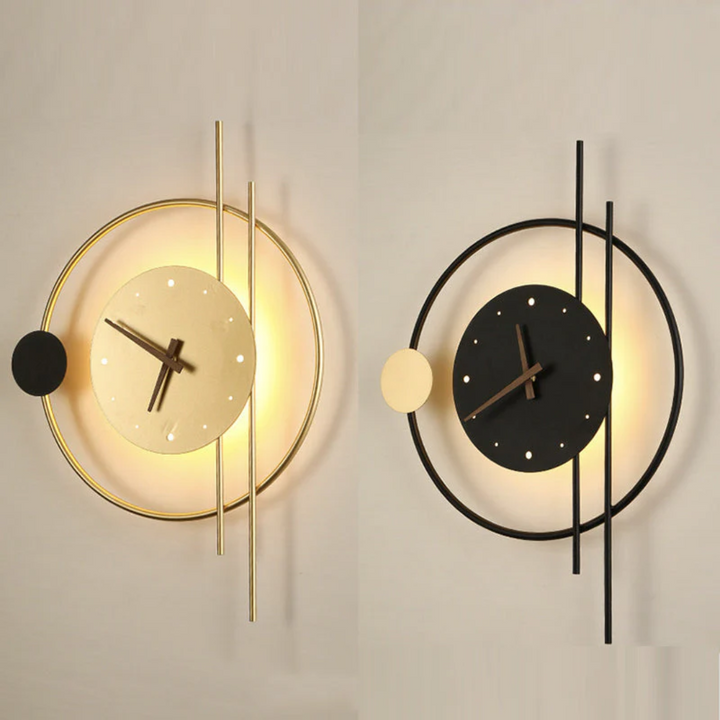 Modern LED wall clock lamp, a stylish time and light solution for contemporary homes.