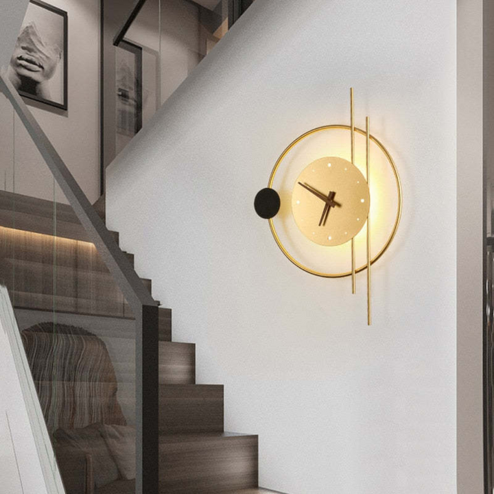 Elegant LED wall clock lamp, versatile interior lighting & a striking modern wall accent.
