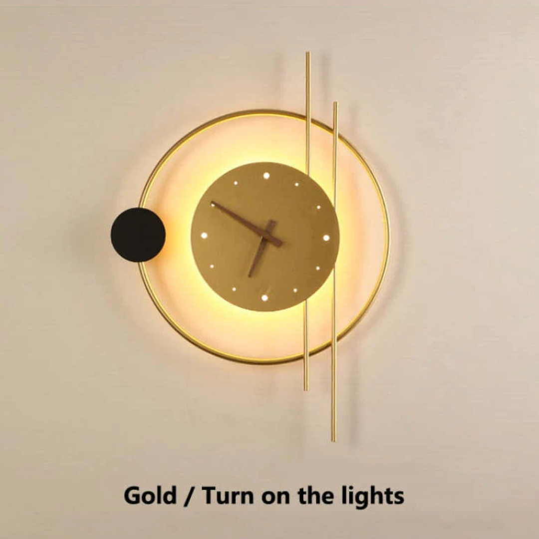 Sleek LED wall clock for living room lighting & contemporary decor, a stylish home accent.
