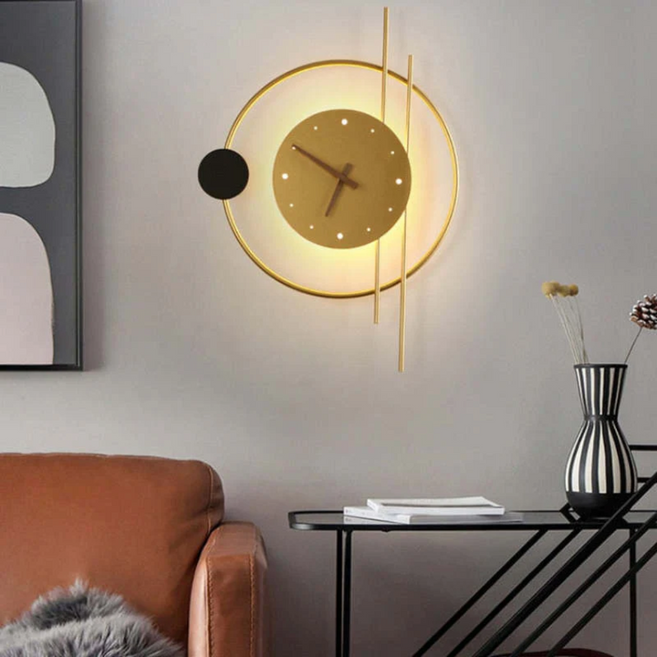 Chronos LED wall clock lamp, a modern, unique fixture for contemporary home lighting.