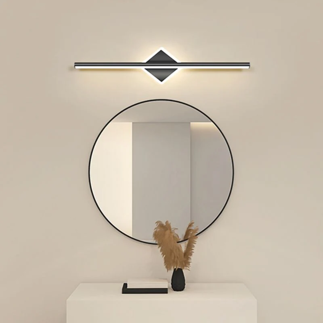 Minimalist LED wall light, black finish, ideal for modern interior lighting in any room.