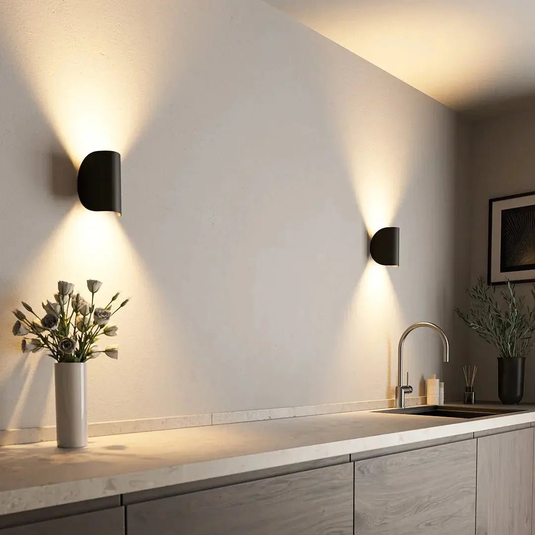 Modern LED wall light for living room. Sleek, energy-efficient interior lighting with minimalist design.