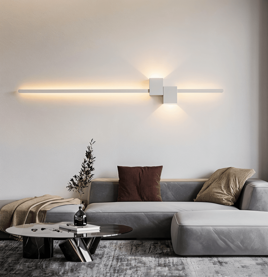 Contemporary linear LED lamp, casting soft ambient light for a stylish and inviting home atmosphere.