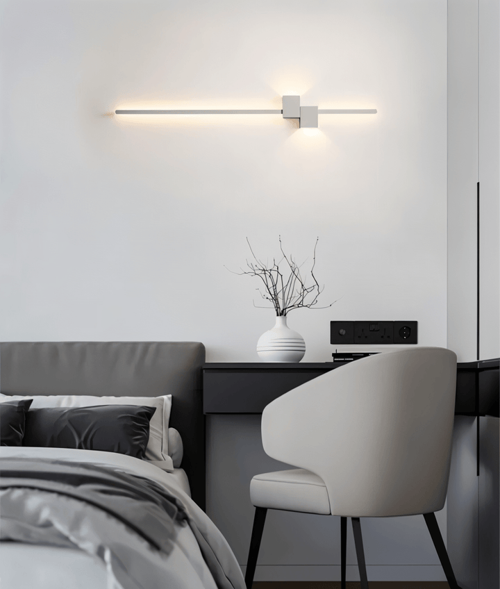 Elegant linear LED wall lamp, perfect for modern home decor, delivers subtle accent & ambient lighting.