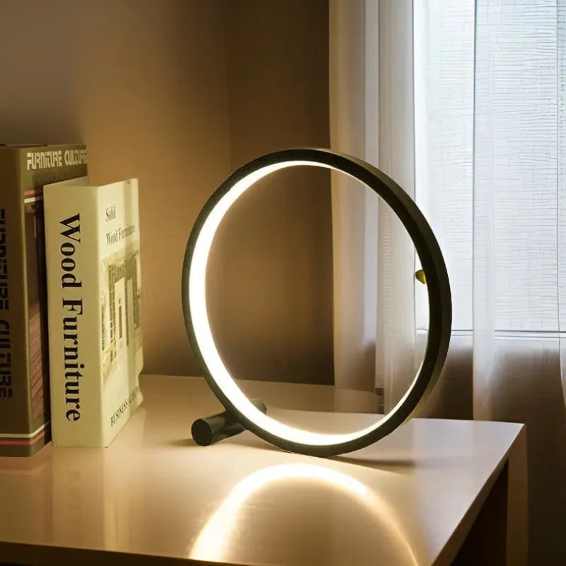 Contemporary LumaCircle dimmable LED desk lamp, energy-efficient, perfect for modern office or home lighting.