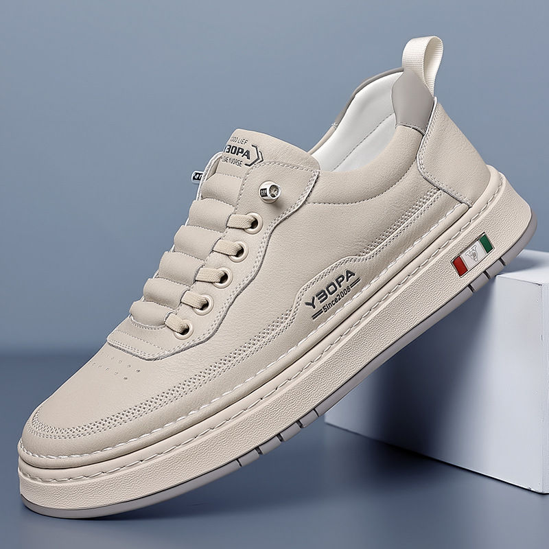 Close-up of the breathable material on men's modern sneakers for casual wear.