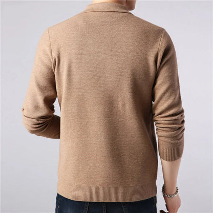 Stylish men's cardigan in a modern varsity style, a fashionable choice for contemporary casual wear.