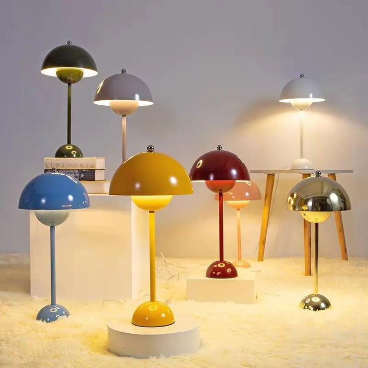 Trendy mushroom lamp, USB powered table light. Modern home decor accent, ideal for desks and nightstands.