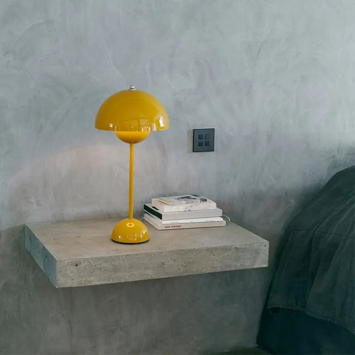 Designer mushroom table lamp, offering soft dimmable light. Elevate your modern home decor with this accent.