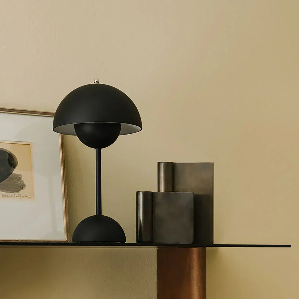 Elegant mushroom-shaped table lamp, a trendy piece of modern home decor. USB powered and dimmable.