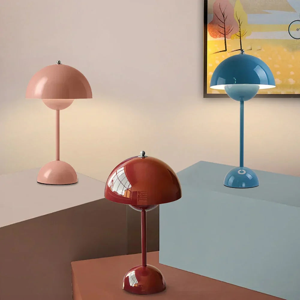 Sleek mushroom lamp, modern table light for stylish home decor. Features dimmable functionality.