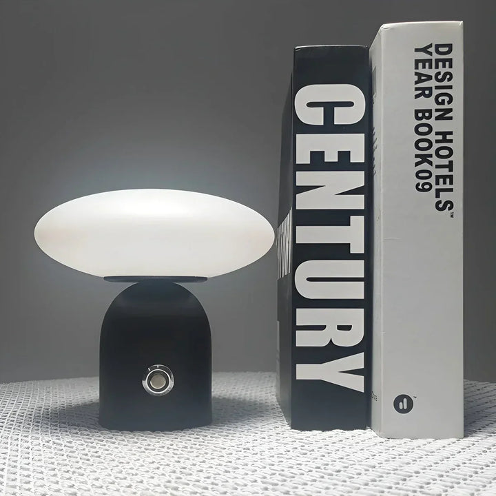 Luxury Scandinavian mushroom lamp. Modern LED table light in black with smart touch control for home decor.