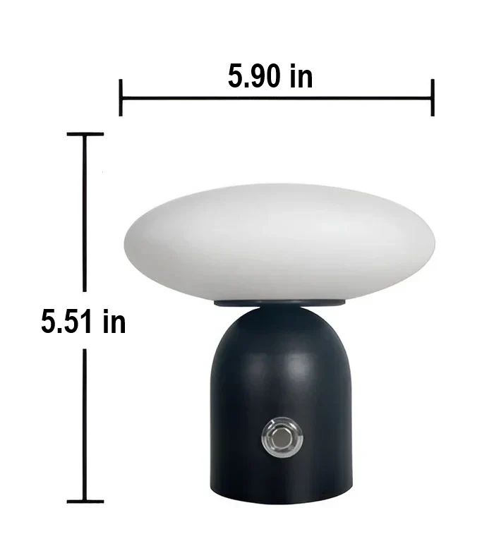 Chic black mushroom LED table lamp featuring smart touch. A modern, wireless, rechargeable light for any room.