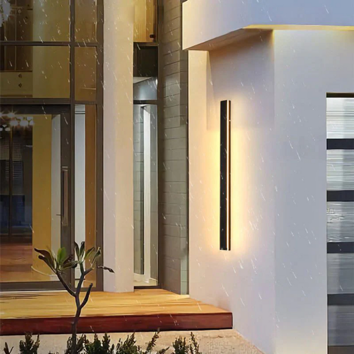 Modern LineaGlow LED wall lamp, elegant addition to your home's entryway or porch.