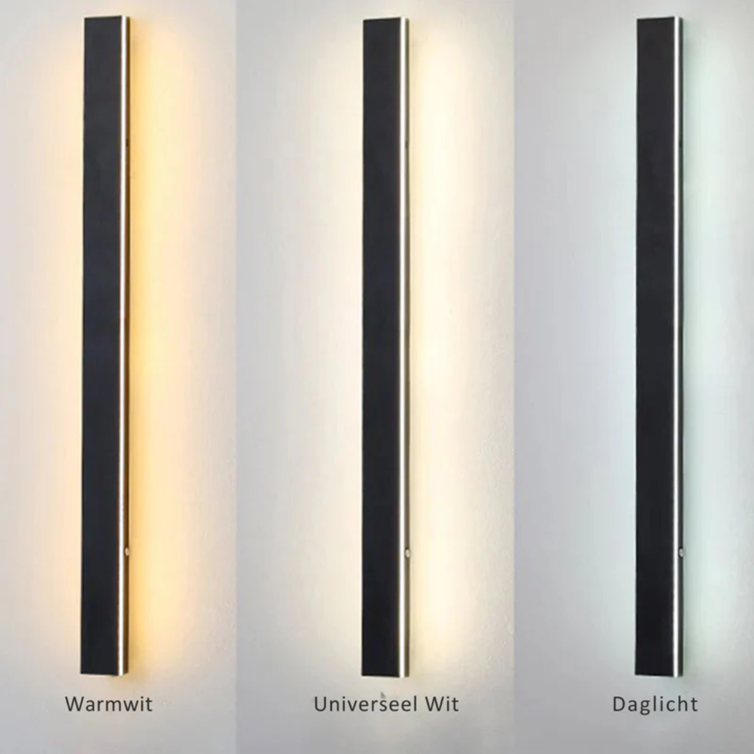 Close-up of LineaGlow modern outdoor LED wall lamp, highlighting durable construction.