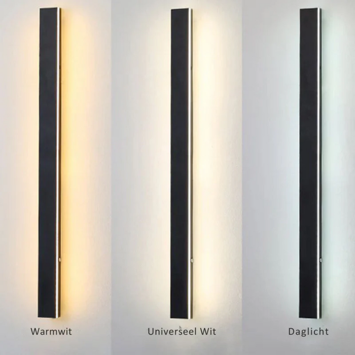 Close-up of LineaGlow modern outdoor LED wall lamp, highlighting durable construction.