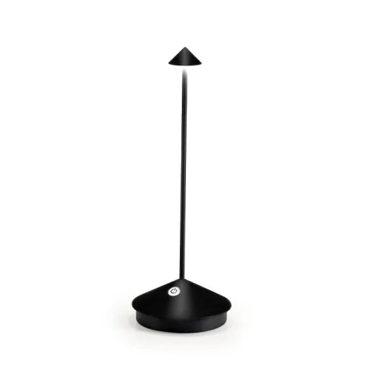 Dimmable LED table lamp, portable and rechargeable for indoor/outdoor convenience.