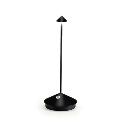 Dimmable LED table lamp, portable and rechargeable for indoor/outdoor convenience.
