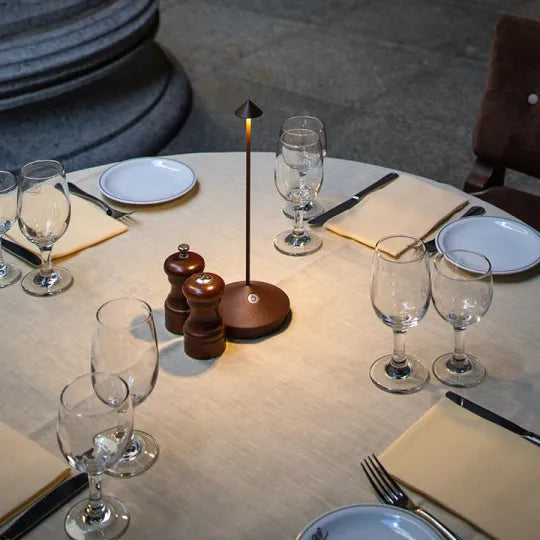 Rechargeable LED table lamp, modern design for ambient or reading light.