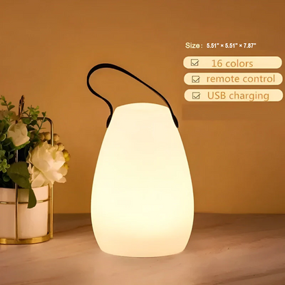 Waterproof portable wireless table lamp, LED light for indoor & outdoor settings, modern design.