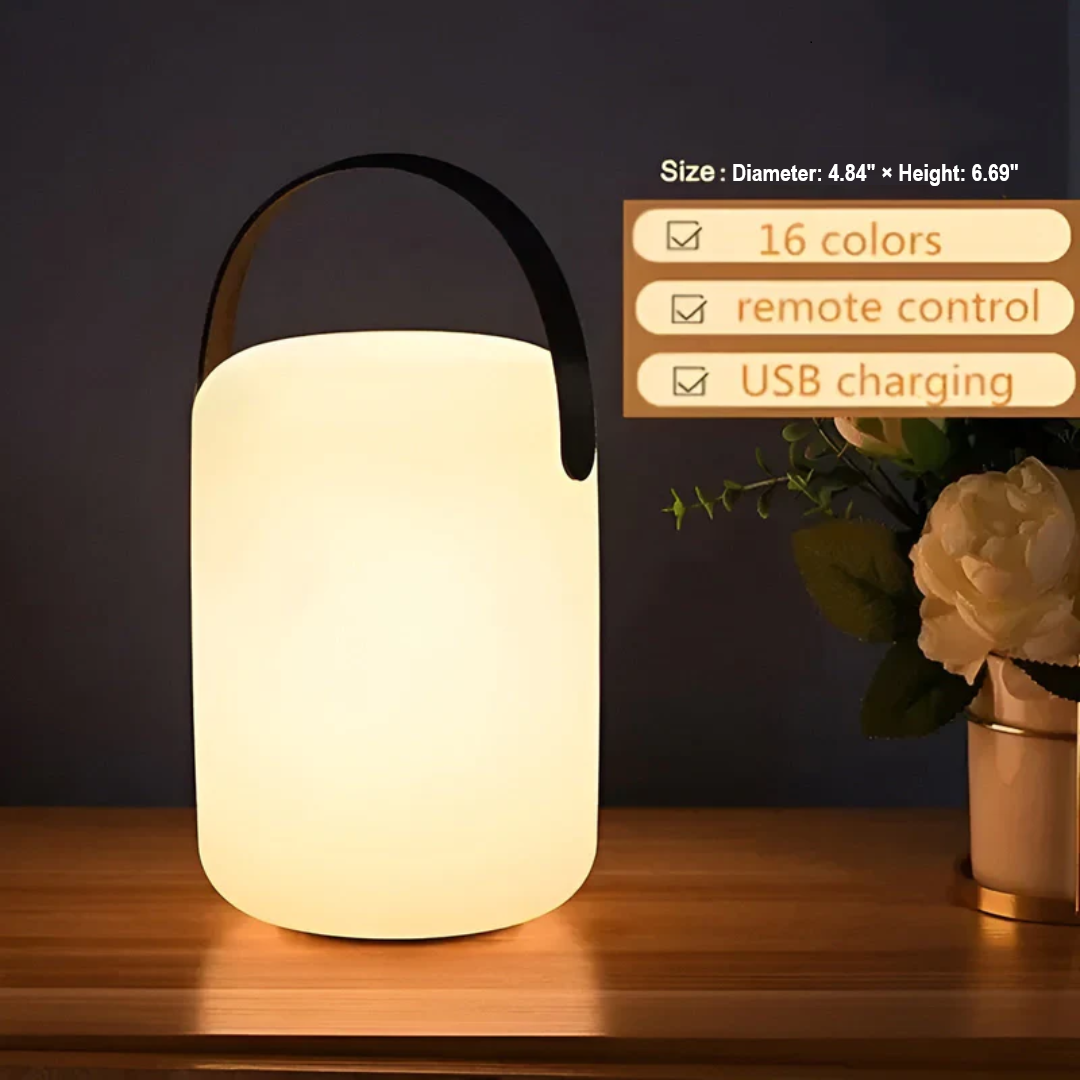 Rechargeable wireless LED table lamp, waterproof and portable for diverse indoor & outdoor lighting needs.