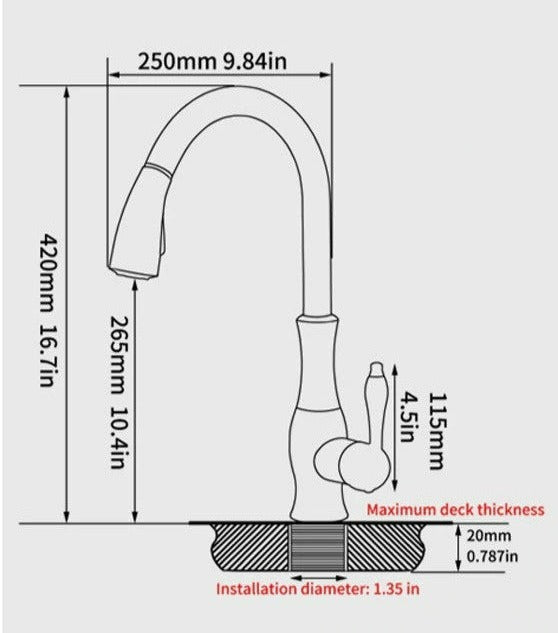 FlexFlow retractable pull-out kitchen faucet. A stylish and functional tap for a modern kitchen upgrade.