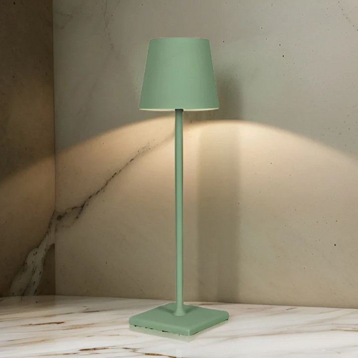 Ambient wireless LED table lamp glowing, perfect for modern indoor/outdoor decor. Rechargeable with 3 brightness.