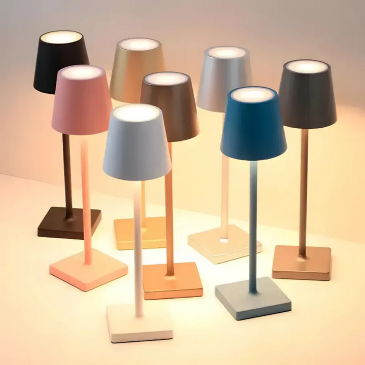 NordicAura modern rechargeable wireless table lamp providing dimmable LED ambient light. Energy efficient.