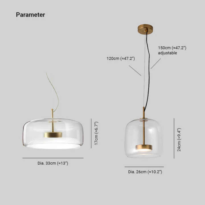 Home interior LED pendant lamp, modern retro glass design, enhancing any room's decor.