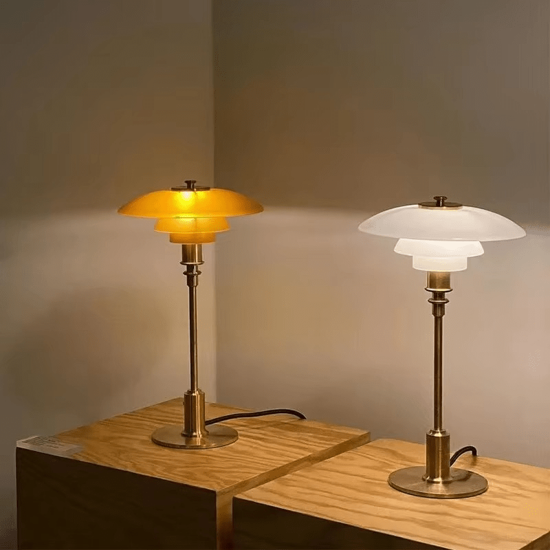 Sleek Nordic style LED table lamp with adjustable dimmable light, featuring iron base & glass shade.