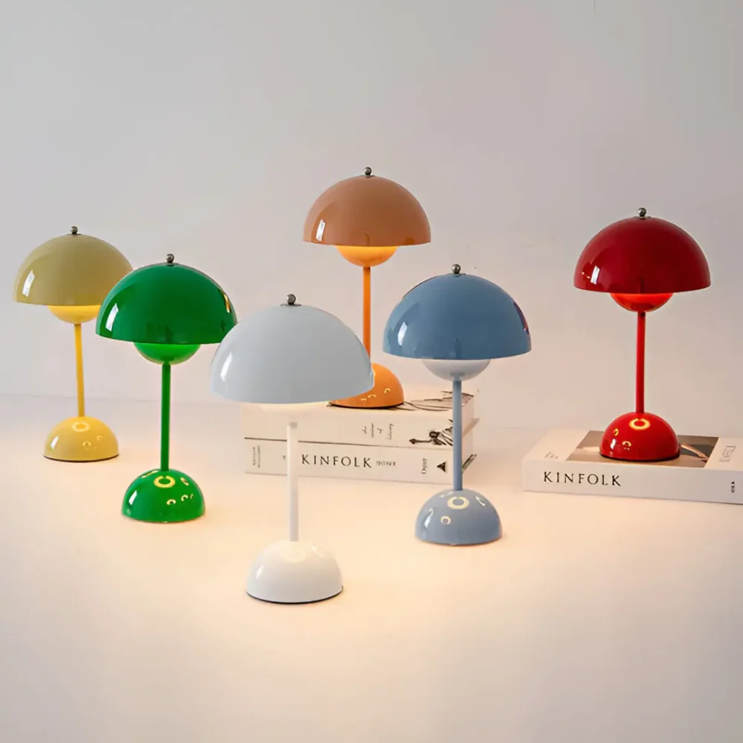 Rechargeable portable lamp, modern Scandinavian design, long-lasting battery for convenient wireless use.