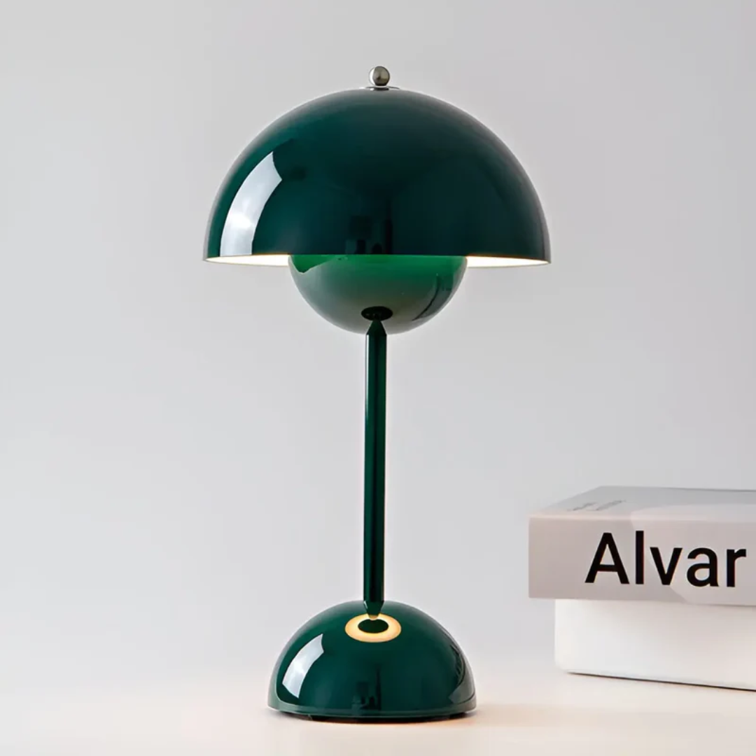 Contemporary wireless table lamp, minimalist design, provides soft ambient light for living spaces.