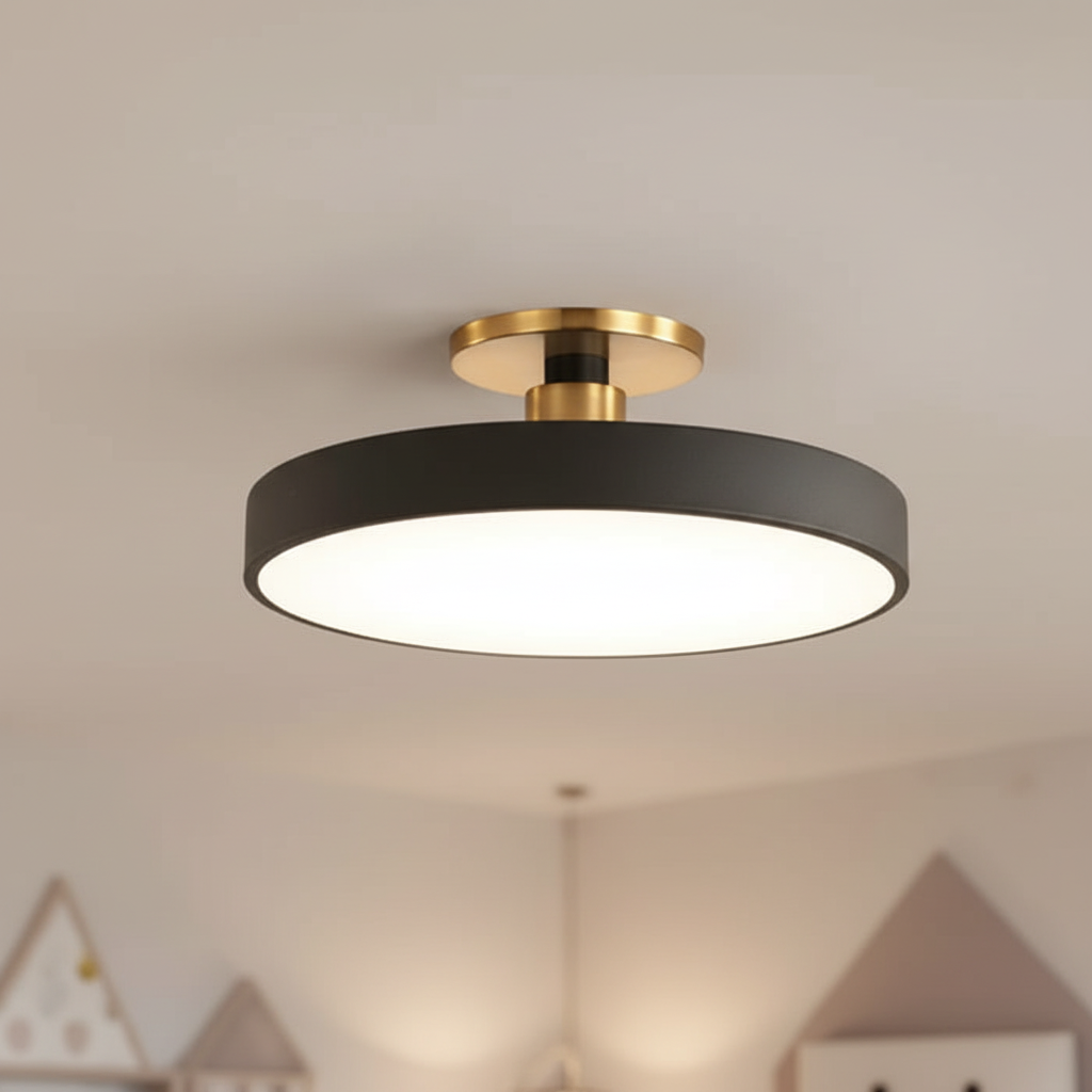 Modern semi-recessed LED ceiling light, Helligon, enhancing home ambiance with a sleek design.