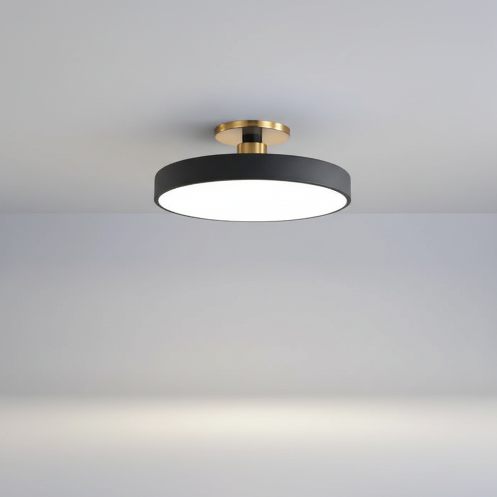 Nordic style semi-recessed LED ceiling light, Helligon, for modern home decor & soft illumination.