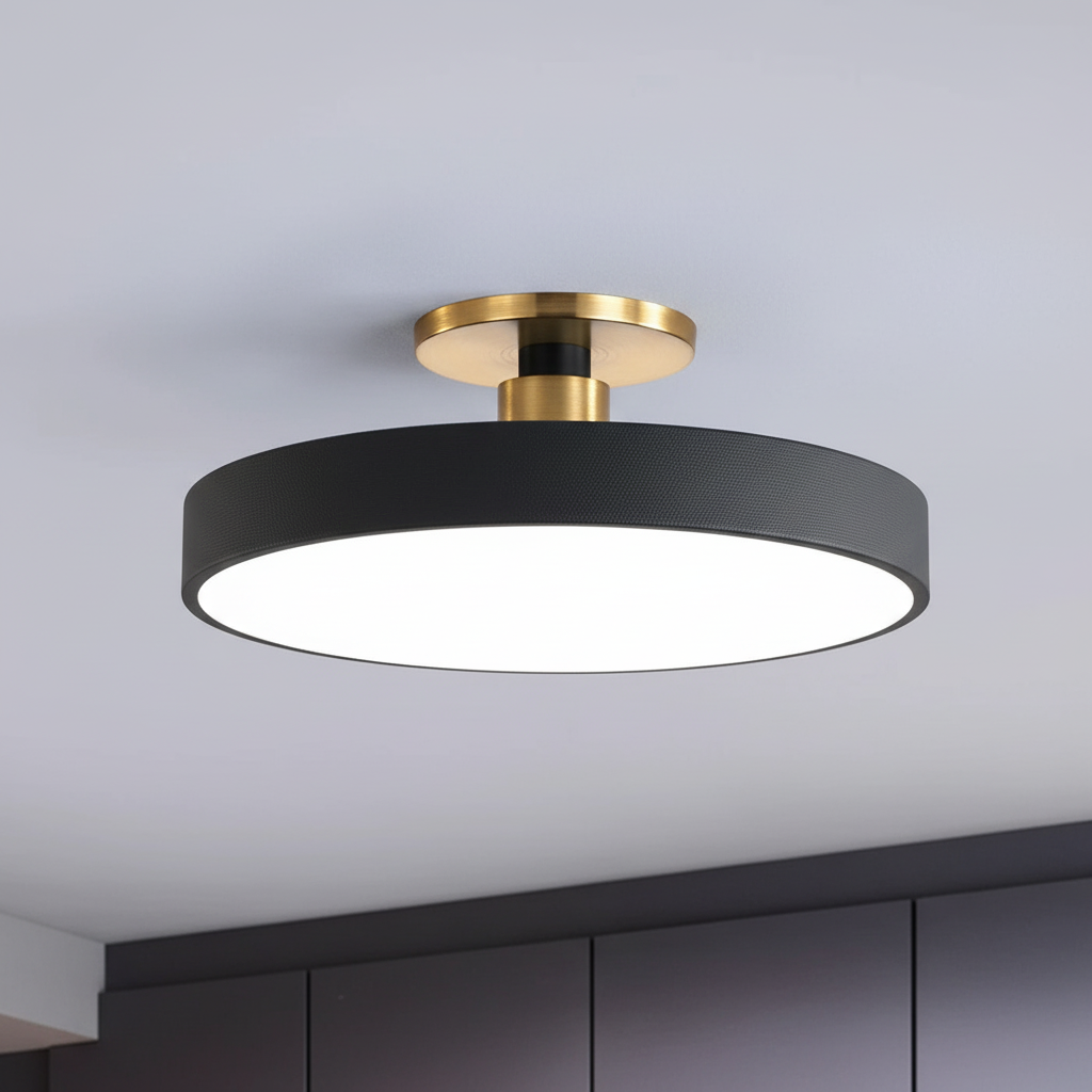 Modern semi-recessed LED bedroom light, Helligon, creating a soft, warm ambiance for relaxation.