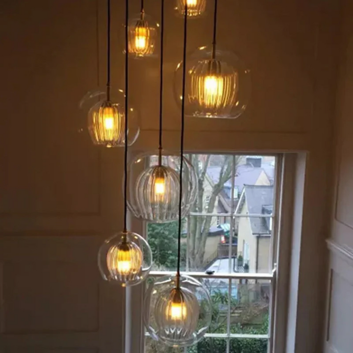 Living room spherical LED pendant light, offering a touch of modern elegance.