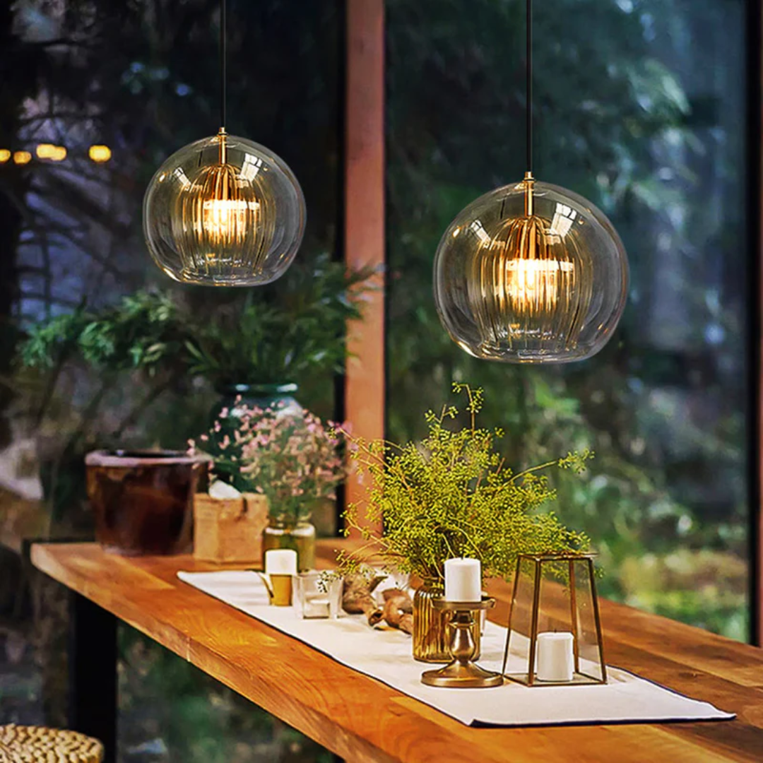 Sleek Aurora Sphere LED pendant light, a modern spherical ceiling fixture.