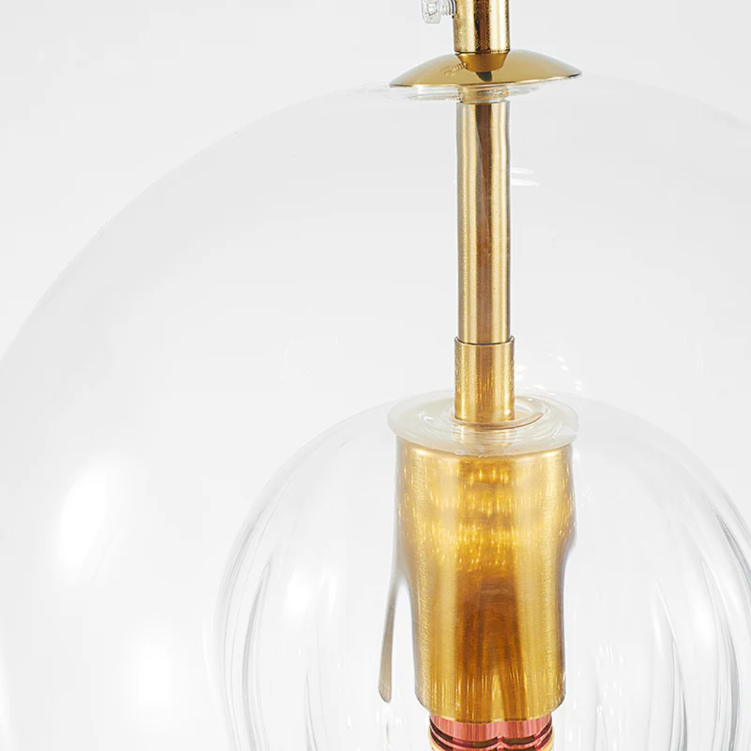 Sleek spherical LED pendant light, a modern home decor ceiling fixture.
