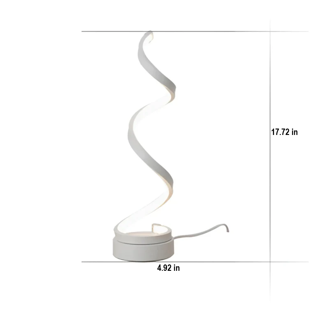 Gold finish modern spiral LED lamp, dimmable, providing energy-efficient ambient light for any home space.