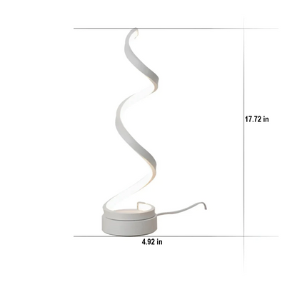 Gold finish modern spiral LED lamp, dimmable, providing energy-efficient ambient light for any home space.