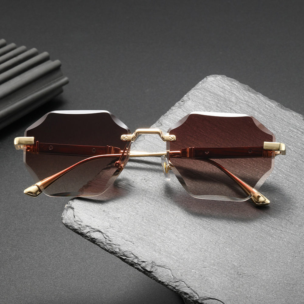Stylish octagonal rimless shades, perfect unisex eyewear for a contemporary look.