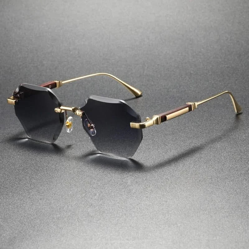 Sleek octagonal rimless sunglasses, durable unisex eyewear for everyday wear.