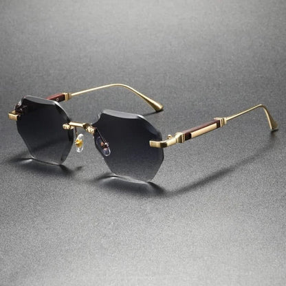 Sleek octagonal rimless sunglasses, durable unisex eyewear for everyday wear.