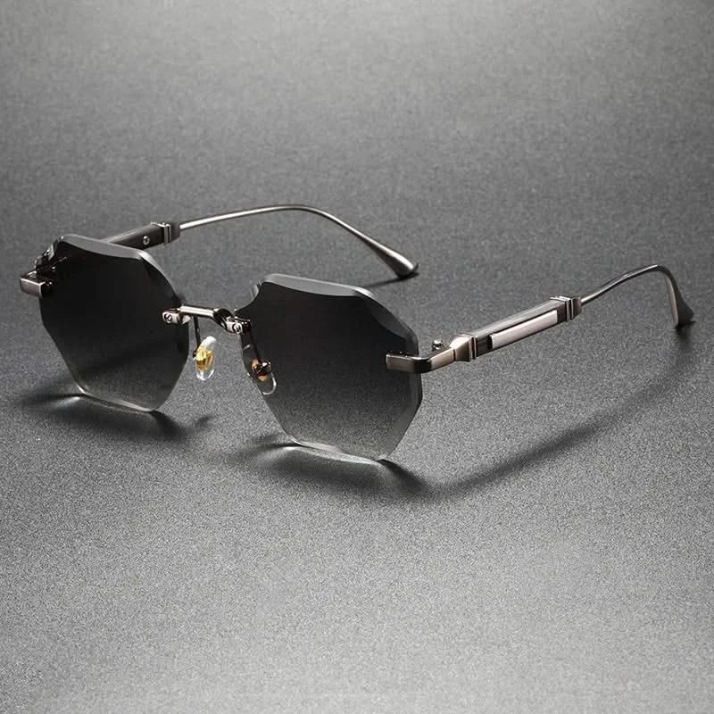 Unisex octagonal rimless sunglasses, offering a modern and sophisticated look.