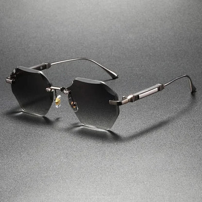 Unisex octagonal rimless sunglasses, offering a modern and sophisticated look.