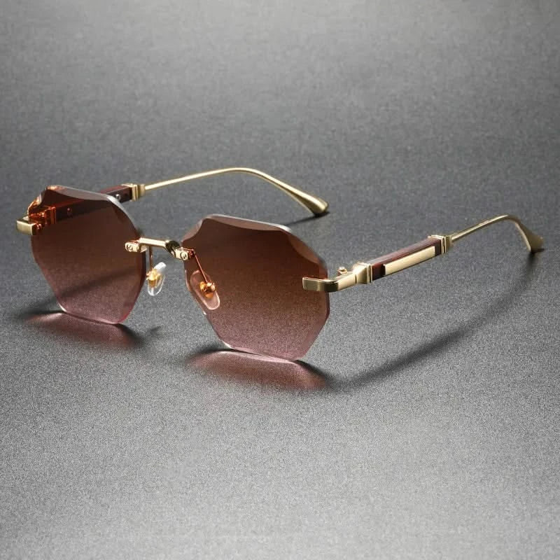 Contemporary octagonal rimless eyewear, stylish unisex shades for any occasion.