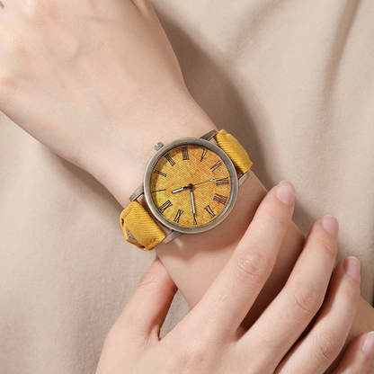 Stylish unisex watch featuring a comfortable denim strap and sleek bronze case, perfect for any modern outfit.